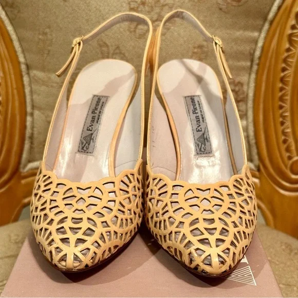 Vintage Evan-Picone NEW IN BOX Peach/Tan Lattice Leather Heels Size 10M - Picture 5 of 10
